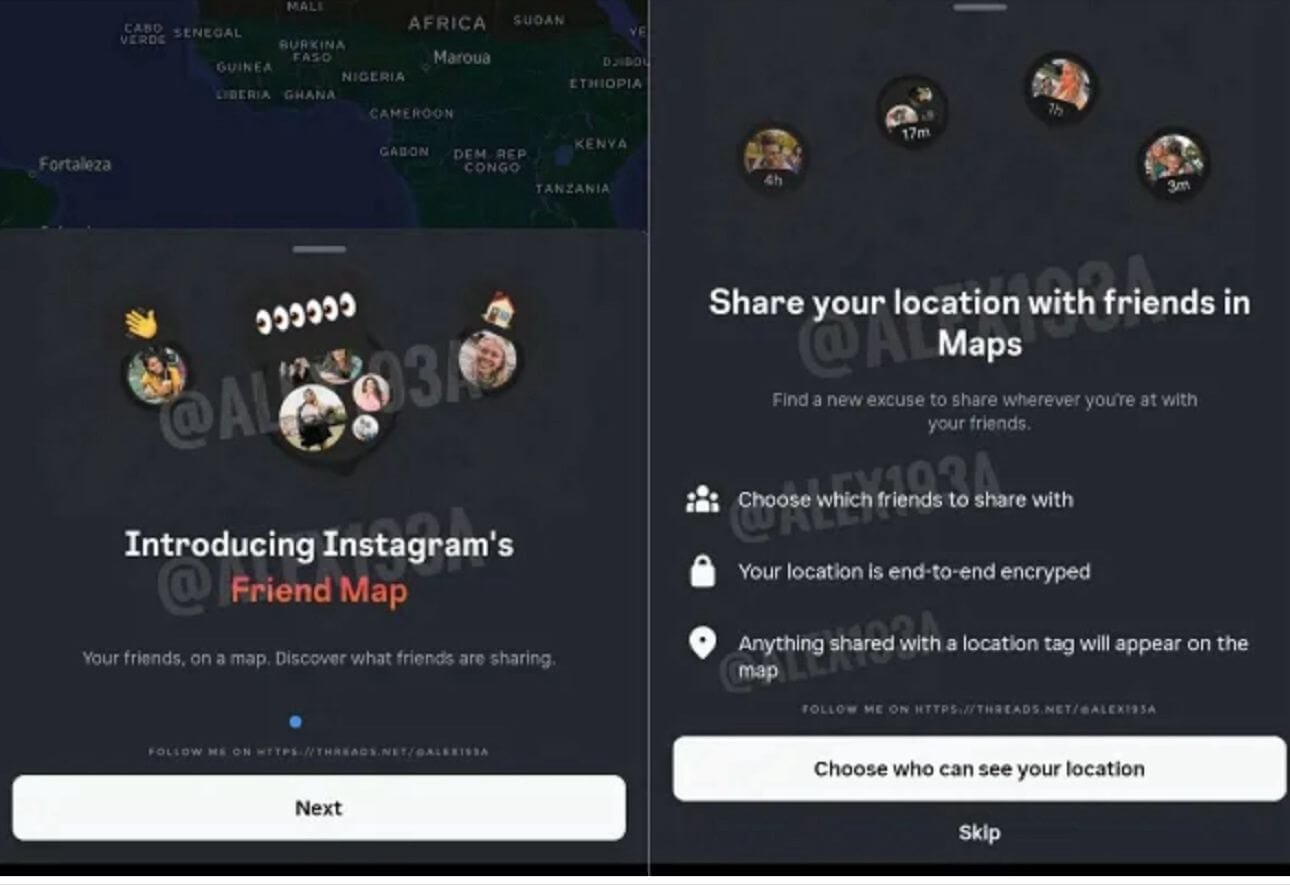 Screenshots of Friend' Map feature by Alessandro Paluzzzi